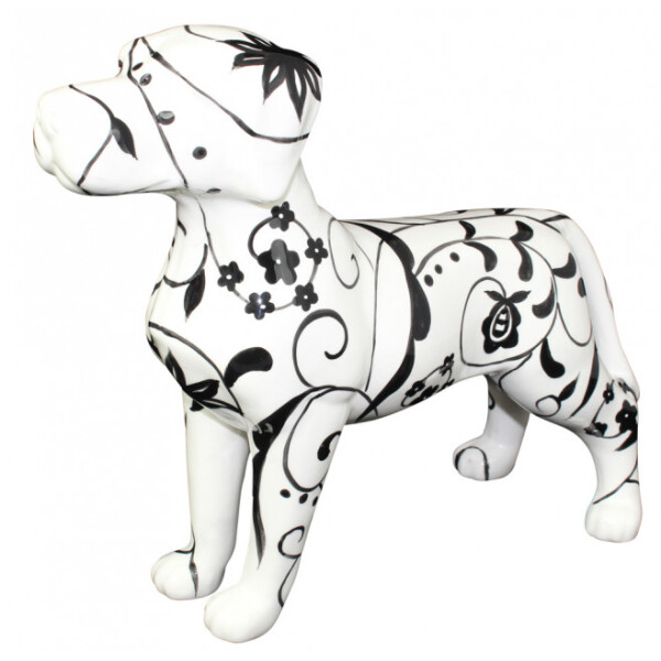 XL Skulptur Pomme Pidou Studio Design - Dänische Dogge Jules schwarz-weiß - Blumen