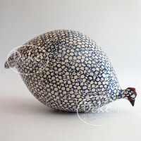 Les Ceramiques de Lussan - Perlhuhn weiß / cobalt-blau getupft - pickend