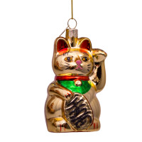 Vondels - Christbaumschmuck aus Glas - Gold lucky cat - Maneki neko Winke- / Glückskatze 9cm