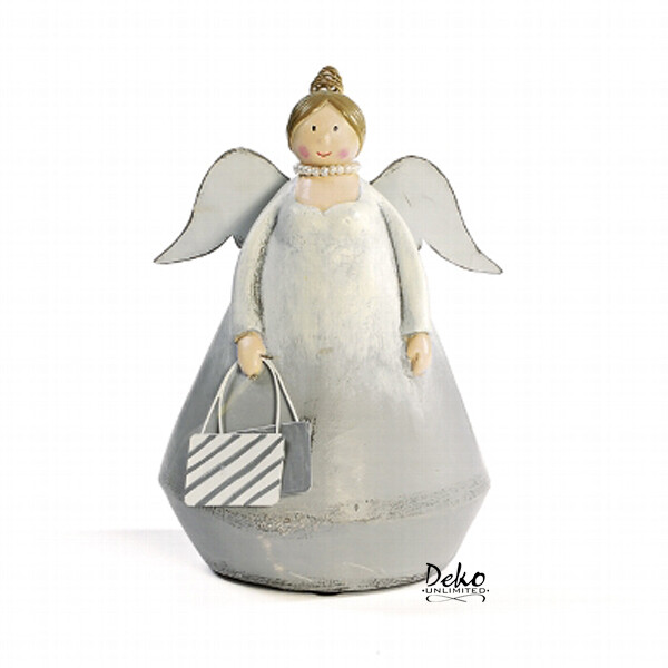 BADEN Collection - Dekofigur Engel mit Handtasche silber - 20cm