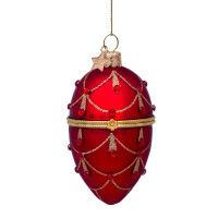 Vondels - Christbaumschmuck aus Glas - Red decorated egg with diamonds 10cm