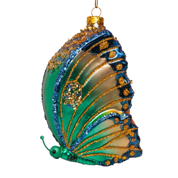 Vondels - Christbaumschmuck aus Glas - Green butterfly / Schmetterling 12cm