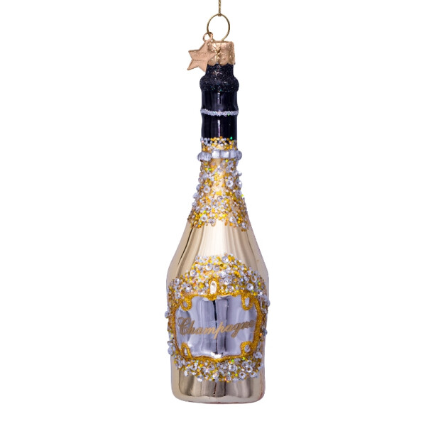 Vondels - Christbaumschmuck aus Glas - Gold champagne bottle / Champagner 16cm
