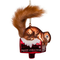 Vondels - Christbaumschmuck aus Glas - Brown squirrel on mailbox / Eichhörnchen braun auf Briefkasten 12cm