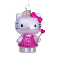 Vondels - Christbaumschmuck aus Glas - Hello Kitty with magic wand - Hello Kitty mit Zauberstab pink 9cm