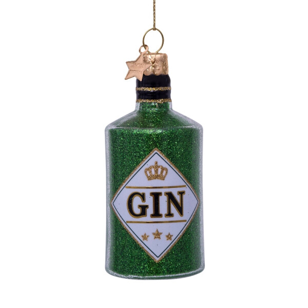 Vondels - Christbaumschmuck aus Glas - Green glitter Gin bottle - Ginflasche grün Glitzer 10cm
