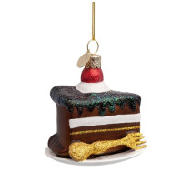Vondels - Christbaumschmuck aus Glas - Schokokuchen / chocolate cake with gold fork 8cm