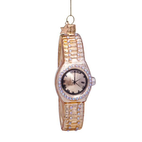 Vondels - Christbaumschmuck aus Glas - Gold watch with diamonds / Armbanduhr 10cm