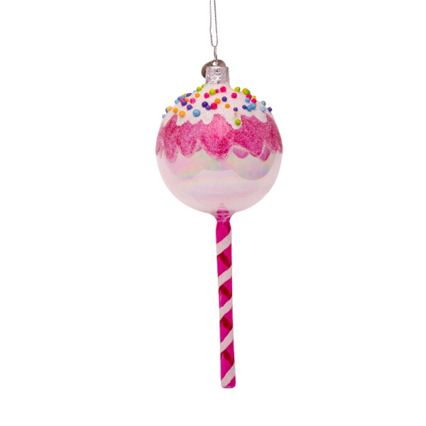 Vondels - Christbaumschmuck aus Glas - white / pink lollipop round / weiß-pinker Lolli 16,5cm