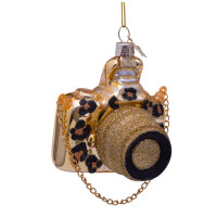 Vondels - Christbaumschmuck aus Glas - Gold camera with leopard print - Kamera / Fotoapparat mit Leo-Print 9cm