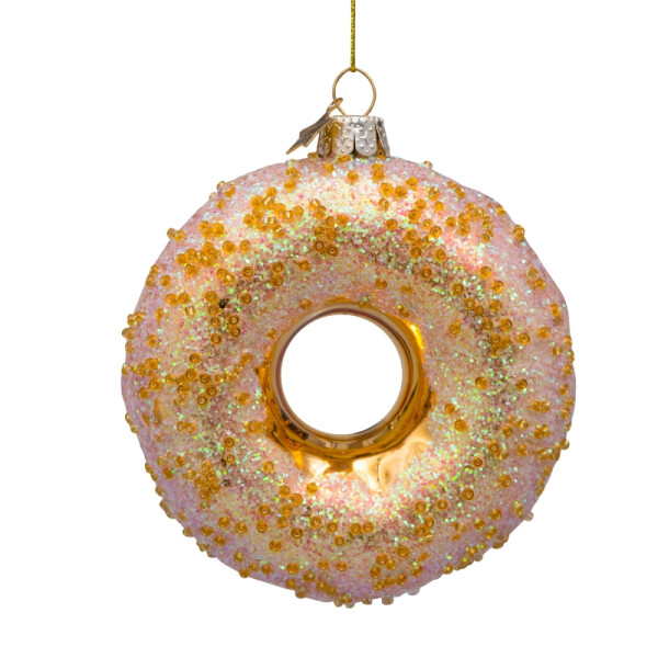 Vondels - Christbaumschmuck aus Glas - gold donut with gold glitter & sequins 10cm