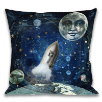 La Ligne 29 - Kissen / Dekokissenbezug - De la terre a la lune 60x60cm XL mit Silberpaspel
