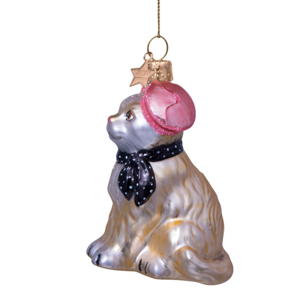 Vondels - Christbaumschmuck aus Glas - Cat with barret & scarf - Katze mit Barett & Schal 8,5cm