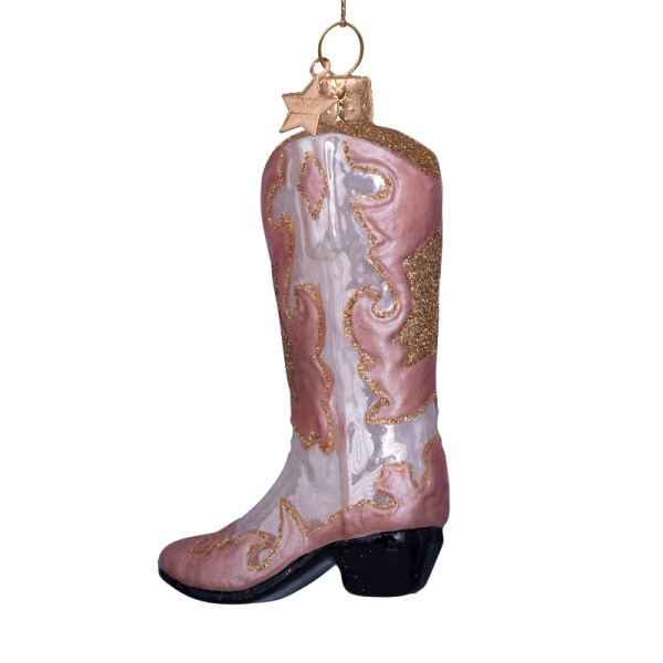 Vondels - Christbaumschmuck aus Glas - Champagne opal cowboy boot - champagnerfarbener Cowboystiefel 12cm