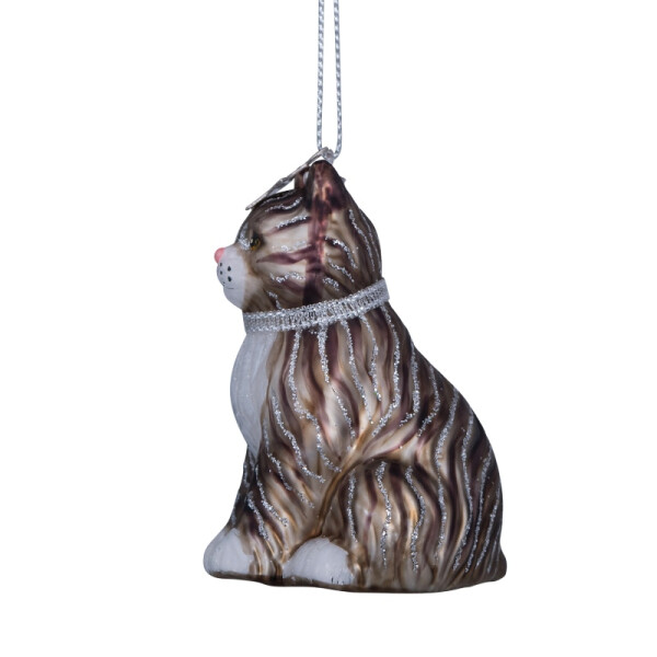 Vondels - Christbaumschmuck aus Glas - Cat white/gray - Katze weiß/grau 7,5cm