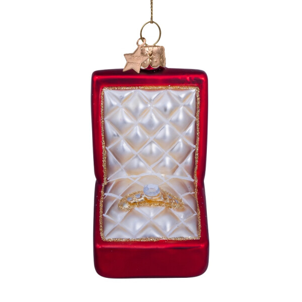 Vondels - Christbaumschmuck aus Glas - Red matt wedding ring box with diamonds 9cm