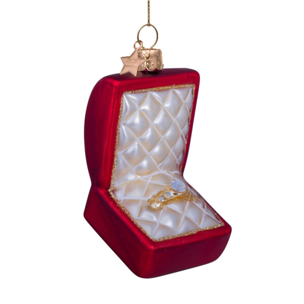 Vondels - Christbaumschmuck aus Glas - Red matt wedding ring box with diamonds 9cm