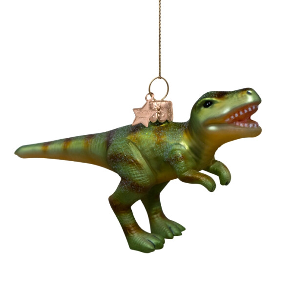 Vondels - Christbaumschmuck aus Glas - Green dino - Dinosaurier grün / T-Rex 9cm