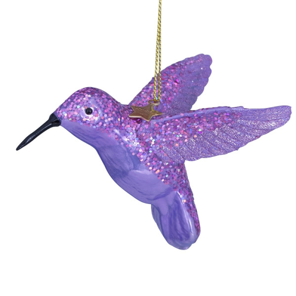 Vondels - Christbaumschmuck aus Glas - Purple opal hummingbird - Eisvogel violett 8,5cm