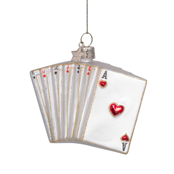 Vondels - Christbaumschmuck aus Glas - White matt playing cards - Pokerkarten matt weiß 7cm