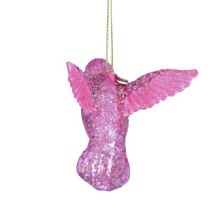 Vondels - Christbaumschmuck aus Glas - Pink opal hummingbird - Eisvogel pink 8,5cm