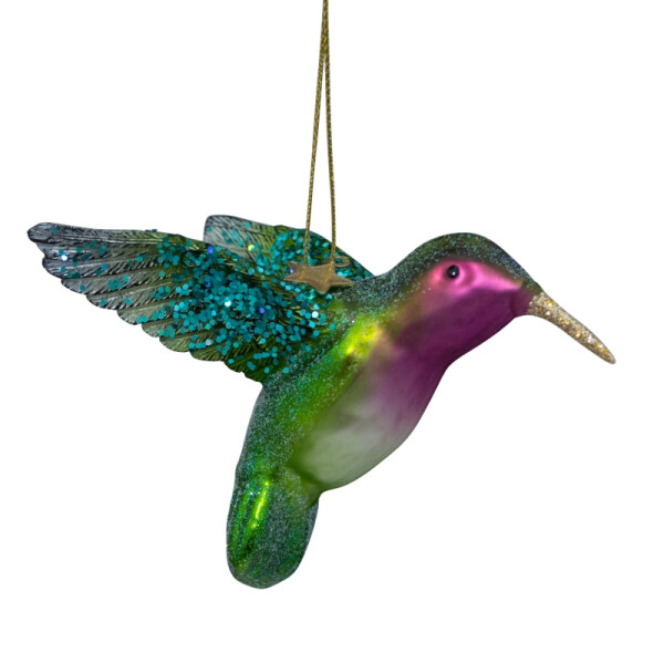 Vondels - Christbaumschmuck aus Glas - Green purple hummingbird - Eisvogel grün/violett 8,5cm