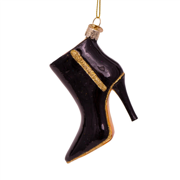 Vondels - Christbaumschmuck aus Glas - black high heel boot - schwarze Stiefelette 10cm