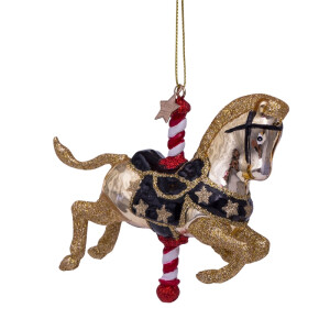 Vondels - Christbaumschmuck aus Glas - Shiny gold carousel horse - Karusselpferd gold 9cm
