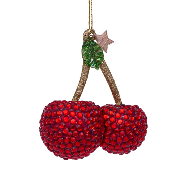 Vondels - Christbaumschmuck aus Glas - red cherry with diamonds - rote Kirschen mit Strass 8cm