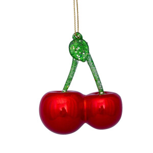 Vondels - Christbaumschmuck aus Glas - red pearl cherry - Kirschen 8cm