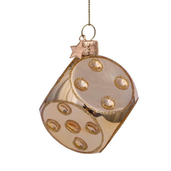 Vondels - Christbaumschmuck aus Glas - shiny gold dice - goldener Würfel 5cm