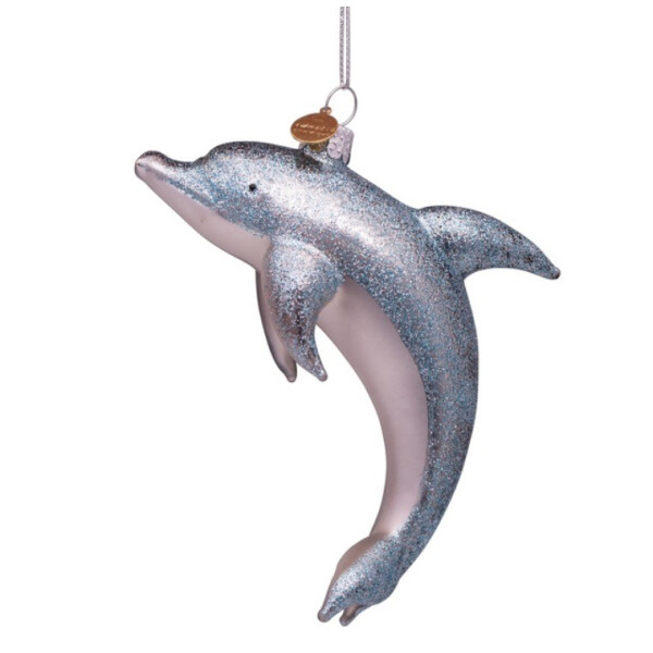 Vondels - Christbaumschmuck aus Glas - blue dolphin with glitter  / Delfin blau 12cm