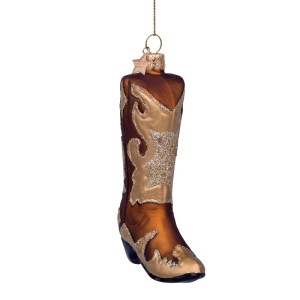 Vondels - Christbaumschmuck aus Glas - brown with gold glitter cowboy boot - brauner Cowboystiefel mit Goldglitter 10,5cm