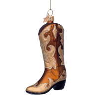 Vondels - Christbaumschmuck aus Glas - brown with gold glitter cowboy boot - brauner Cowboystiefel mit Goldglitter 10,5cm