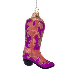 Vondels - Christbaumschmuck aus Glas - pink / orange opal cowboy boot / pink-orange-farbener Cowboystiefel 12cm