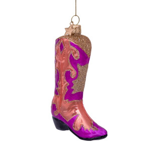Vondels - Christbaumschmuck aus Glas - pink / orange opal cowboy boot / pink-orange-farbener Cowboystiefel 12cm