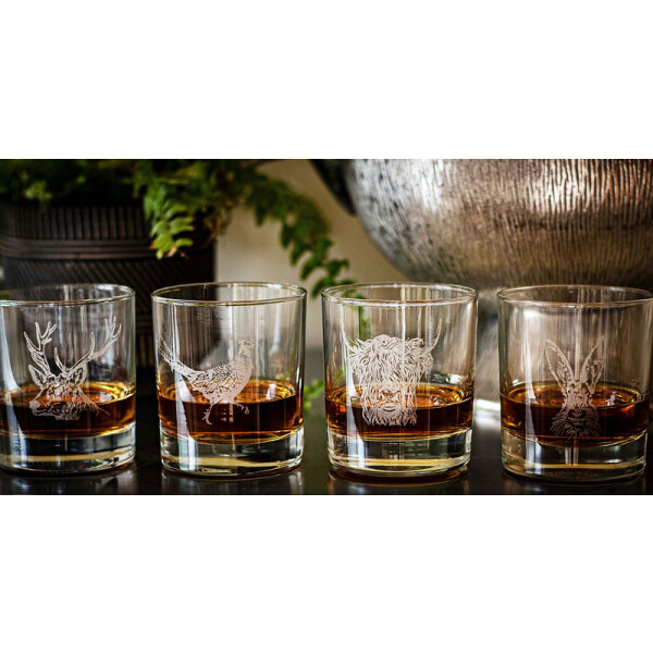 SelbraeHouse - Geschenkset / Gläserset (4 Stück) - Tumbler / Whiskygläser - LANDTIERE / COUNTRY ANIMALS - 8,5 x 9,5cm