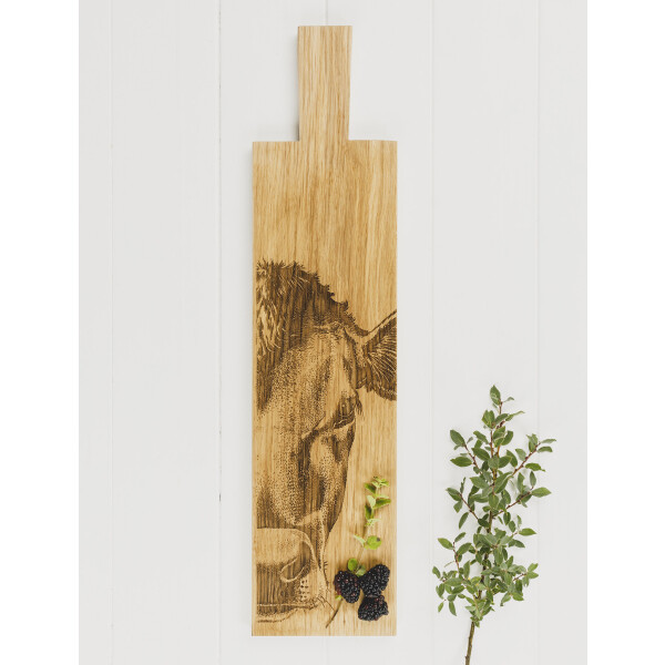 SelbraeHouse - Servierbrett / Servier Paddel lang aus Eichenholz - KUH / JERSEY COW - 65x15cm