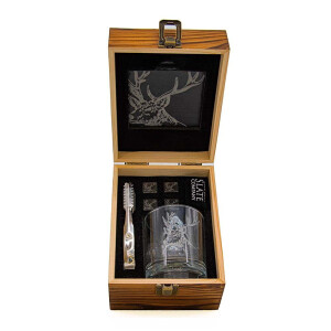 SelbraeHouse - Geschenkset / Glasset - Tumbler / Whiskyglas mit Zubehör - HIRSCH / STAG - 8,5 x 9,5cm