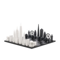 SKYLINE-CHESS - Design - Schach / Schachspiel - London vs. New York City (NYC) Acrylic Edition / wooden board