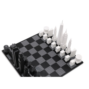 SKYLINE-CHESS - Design - Schach / Schachspiel - New York City (NYC) vs. Los Angeles (LA) Acrylic Edition / wooden board