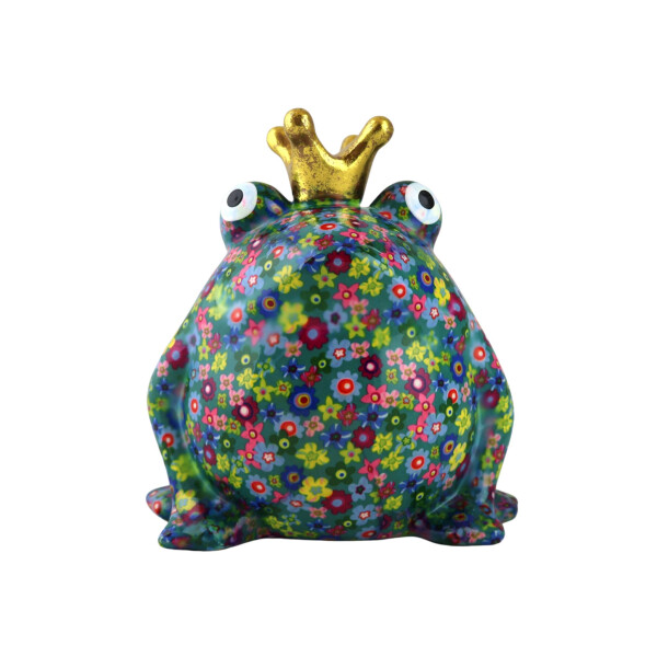 POMME PIDOU XL-Spardose Froschkönig Freddy - türkis / Blumen