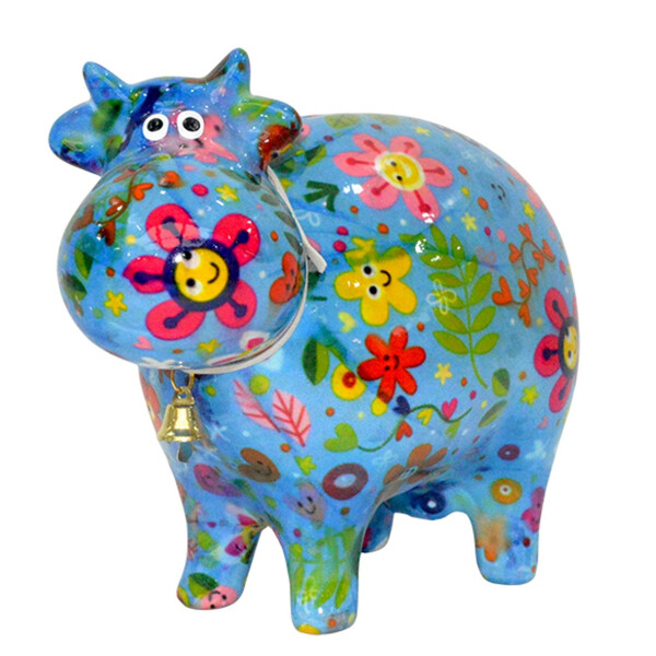 Spardose POMME PIDOU - Kuh Bella - hellblau / Smileyblumen
