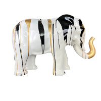 Atelier Design - Outdoor-Dekofigur / Skulptur XL - Elefant schwarz / weiß / gold - 85 x 60cm