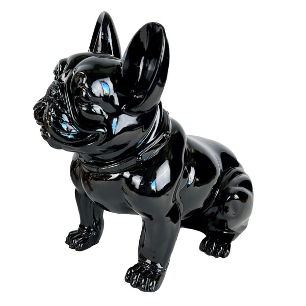 Atelier Design - Outdoor-Dekofigur / Skulptur - Hund Bulldogge sitzend schwarz highgloss - 33 x 38cm