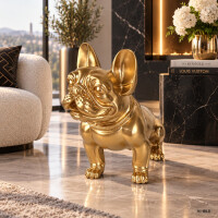 Atelier Design - Outdoor-Dekofigur / Skulptur - Hund Bulldogge sitzend gold seidenmatt - 33 x 38cm