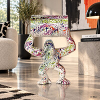 Atelier Design - Outdoor-Dekofigur / Skulptur - Gorilla Ölfass weiß Splatter - 45 x 38cm