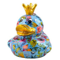 Spardose POMME PIDOU - Ente Betty - hellblau / Orchideen