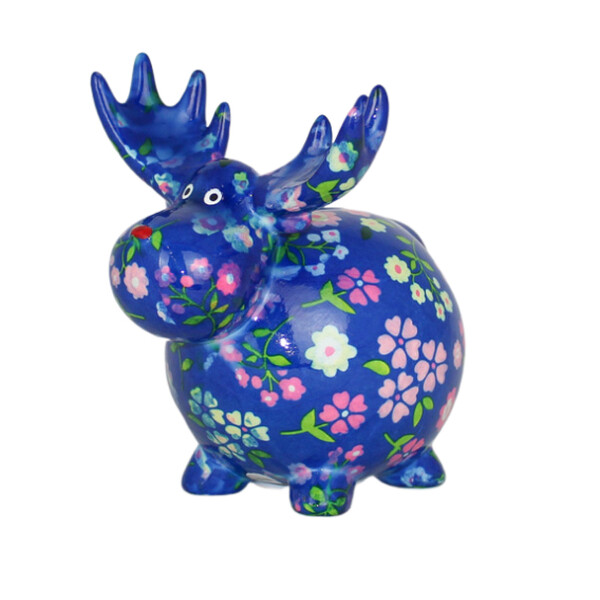 Spardose POMME PIDOU - Elch Rudolph - violettblau / Blumen