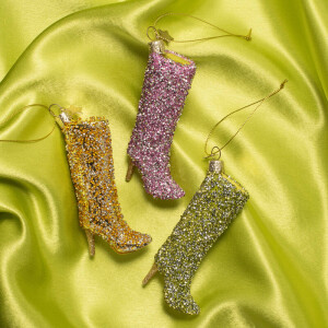 Vondels - Christbaumschmuck aus Glas - shiny gold allover diamond boot / diamantbesetzter goldener Stiefel 10,5cm